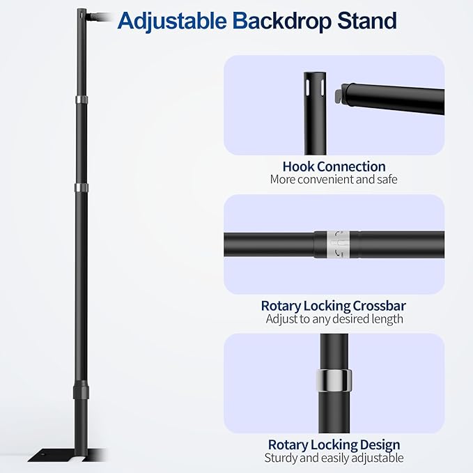 Pipe and Drape Backdrop Stand, 10x10ft Heavy Duty Adjustable Background Frame with Metal Base, Back Drop Holder for Parties Photography Wedding Photoshoot Decoration - Black