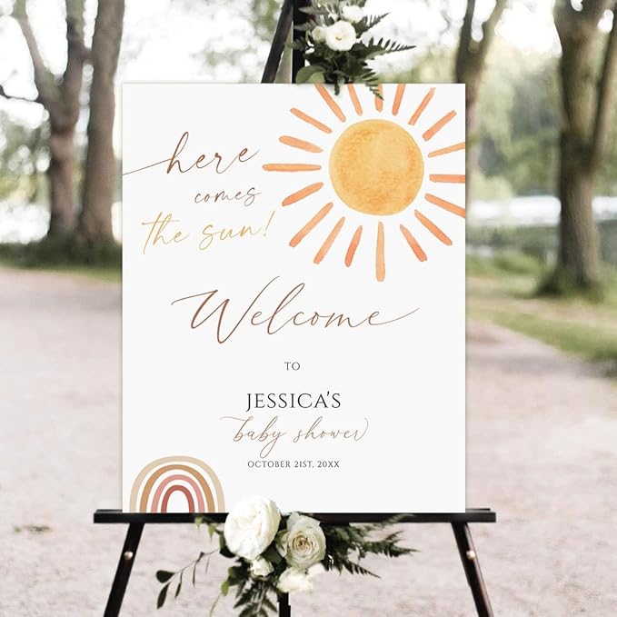 Sunshine Rainbow Baby Shower Decorations, Baby Shower Sign, Welcome to Baby Shower Sign Personalized, Welcome Sign for Baby Shower, Baby Shower Welcome Sign with Stand, Custom Baby Shower Sign