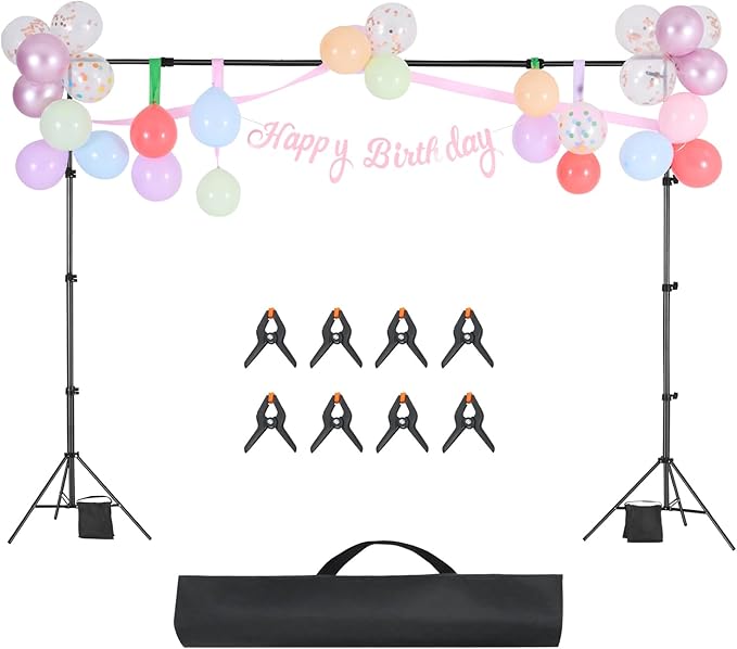 VEVOR Backdrop Stand, 7 x 10 ft Adjustable Photo Backdrop Stand Kit, Portable Background Backdrop Stand with 3 Crossbars, Heavy Duty Projector Screen Stand, for Wedding, Photo Video Studio & Party