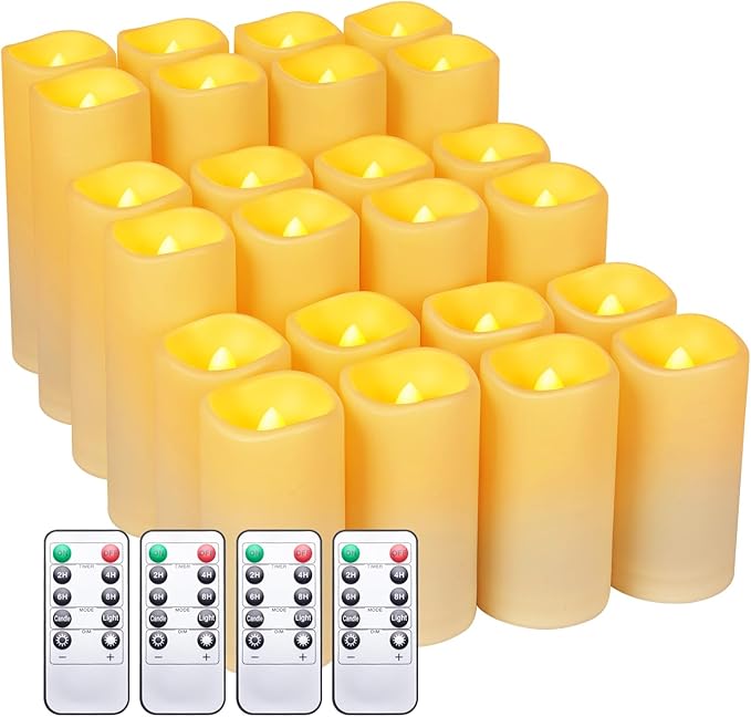 24pack Flickering Flameless Candle with Remote (D2.2 X H4 ”5” 6” inch), 24-Hour Cycling Waterproof Fake LED Lights for home décor, Table Decorations, Wedding, Anniversary, Halloween, Christmas