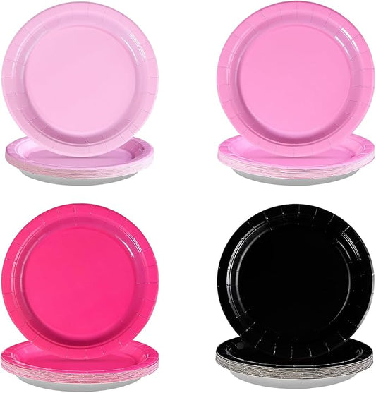 60Pcs Halloween Hot Pink and Black Birthday Plates 9 Inch Heavy Duty Disposable Black and Pink Paper Dessert Plates for Halloween Spooky Baby Shower Wedding Girls Night Party Supplies Decorations