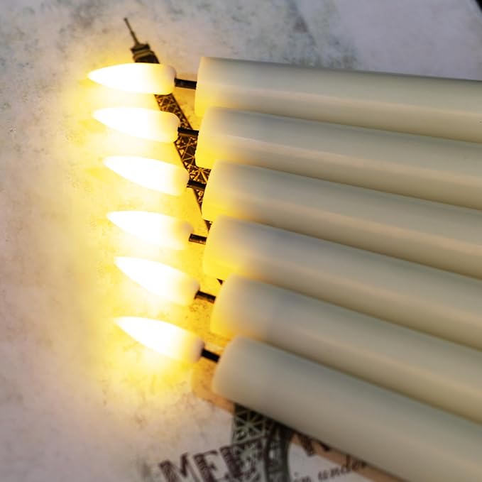 Eywamage Short Ivory Flameless Taper Candles with Remote, Flickering Battery LED Wax Candlesticks Set of 6