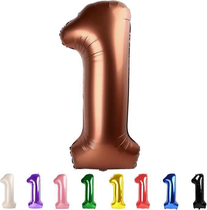 1 Balloon Number 40 Inch Jumbo Mylar Foil Balloons for Girl Boy Men Women, Coffee Brown One Giant Balloons for 1st 1 11 21 Birthday Decorations Baby Shower Photo Shoot