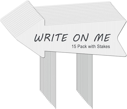 Blank Arrow Signs with Stakes 15 Pack 17 x 6 Inches Wedding Directional Yard Signs with Stakes, This Way Arrow Yard Signs Birthday Party Signs Arrow