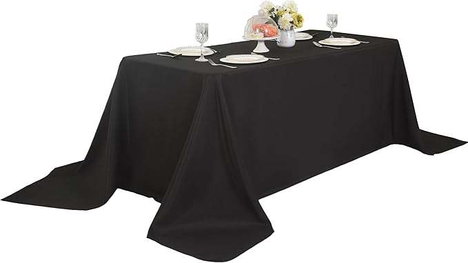 2-Pack 90x156 inch Black Table Cloths, Solid Stain and Wrinkle Resistant Oblong Tablecloth, Premium Plain Weave Polyester Fabric Rectangle Table Linen Covers for Hotel, Banquet