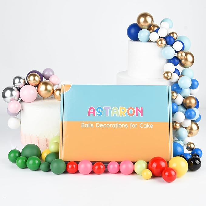 ASTARON 50 Pcs Ball Cake Topper Sticks Mini Balloons for Cake Decorating Supplies Foam Balls Cake decorations for Baby Shower Cake Birthday Cake Toppers Decorations (Red Blue)