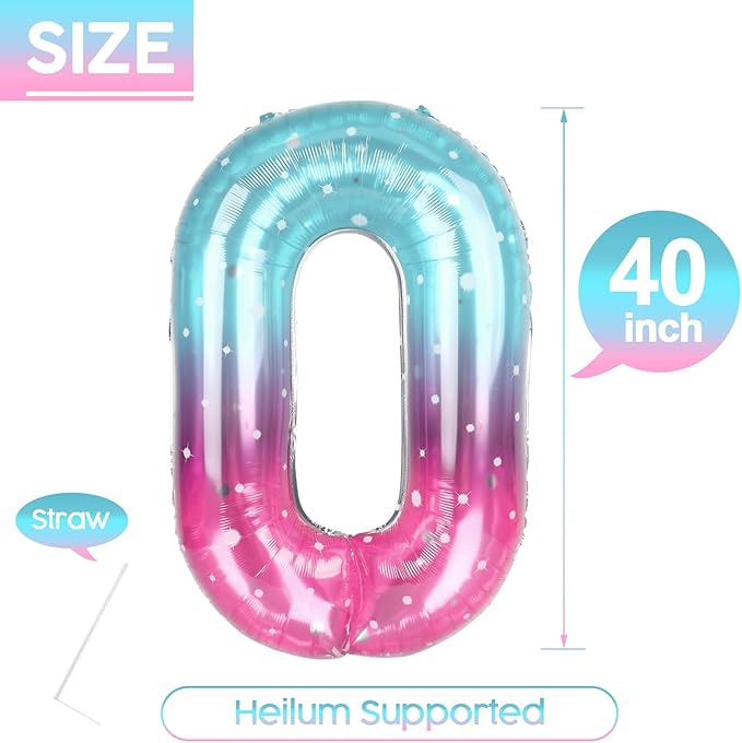 0 Balloon - Starry Sky Birthday Number Balloons, 40 Inch Large Foil Balloons for Men Women Boys Girls Starry Sky Themed Birthday Decorations