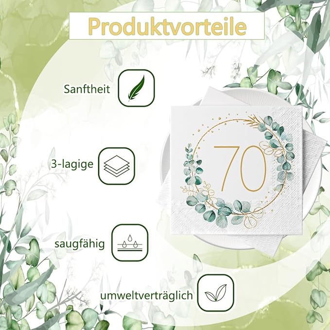 70th Birthday Napkins, 40 Pack of 70th Anniversary Napkins Decorations for Men and Women, 3-Ply White Cheers to 70 Years Napkin, Birthday Wedding Anniversary Party Napkin