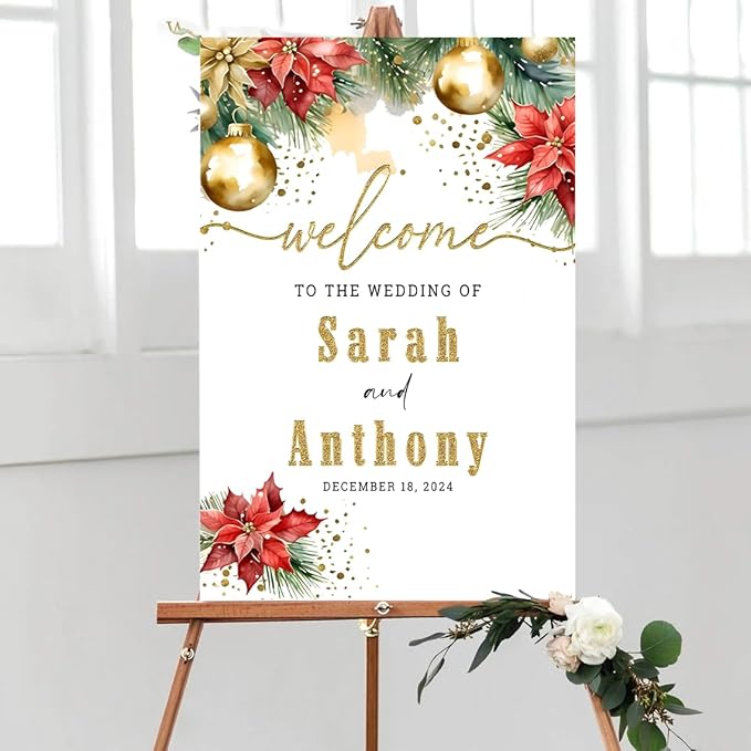Personalized Christmas Wedding Welcome Sign, Holiday Welcome Sign, Tis the Season to be Married Sign, Winter Wedding Sign, Winter Wedding Decor, Custom Christmas Wedding Sign #17