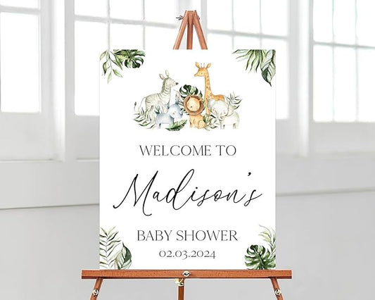 Safari Jungle Baby Shower Welcome Sign, a Little Wild One Baby Shower Signs, Greenery Safari Animals Baby Shower Decor, Baby Shower Signs, Welcome to Baby Shower Sign Personalized, Baby Shower Welcome Sign with Stand, Baby Shower Yard Sign