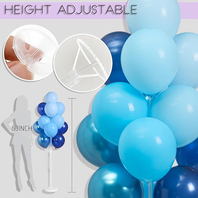 Balloon Sticks with Base for Floor or Table,Metallic Pearl Baby Blue 10inch Balloon Column Stand Kit with Balloons,Base&Pole,Backdrop Decoration for Party Wedding Baby Shower Birthday Graduation