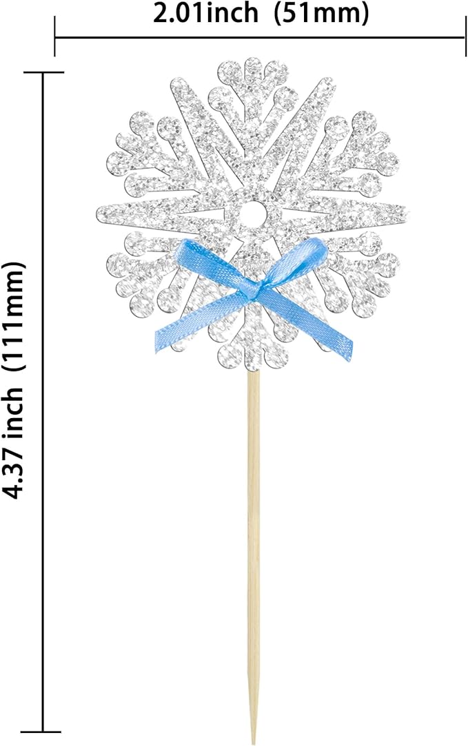 24Pcs Snowflake Cupcake Toppers Glitter Snowflake Cupcake Picks Frozen Blue Bow Snowflake Cake Decors Baby Shower Gender Reveal Winter Theme Christmas Party Cake Decor Supplies
