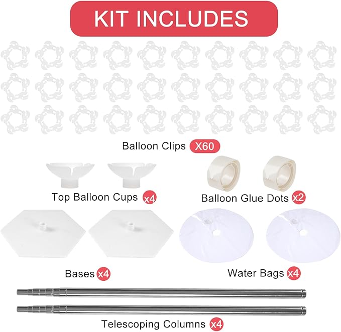 Balloon Stand Set of 4, Reusable Metal Balloon Column Stand Kits, 7FT Adjustable Telescopin for Floor, Balloon Tower for Graduation, Birthday, Kids' Party, Party Decorations