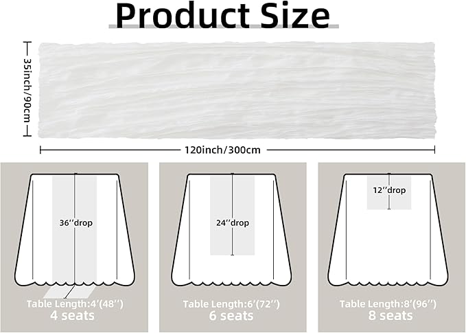 FEXIA White Gauze Cheesecloth Table Runner Spring Wedding Decor for Centerpiece Bridal Shower Party First Communion Engagement Boho Table Decoration 35x120 Inches