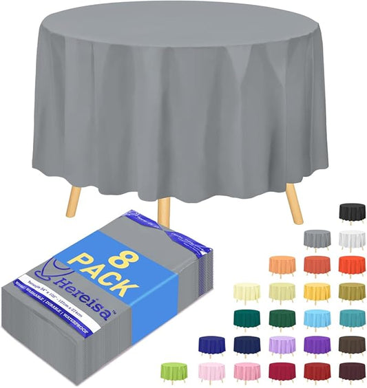 8-Count Grey Disposable Plastic Tablecloths Rectangle 54x108 Inch - Extra Long Waterproof Banquet Table Covers for Parties & Catering