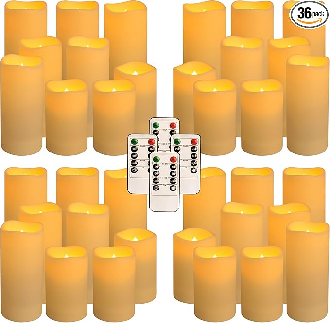 36 Pack Waterproof Flameless LED Candles - Outdoor Battery Operated Candles with Remote & Timer, Realistic Flickering Flame, Safe for Porch, Patio, Weddings, Parties & Home Decor