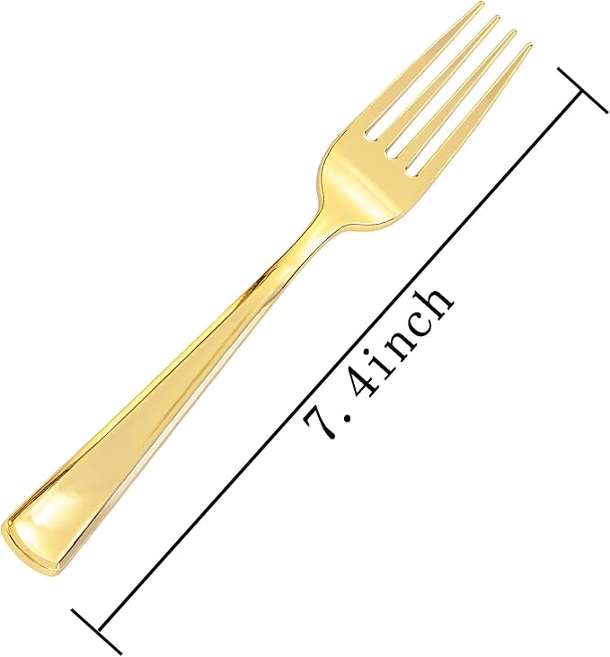 bUCLA 600PCS Gold Plastic Forks - 7.4inch Heavy Duty Plastic Forks Bulk Disposable for Party - Gold Silverware,Ideal for Weddings&Daily Using