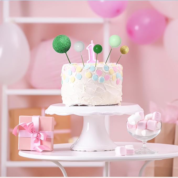 ASTARON 50 Pcs Ball Cake Topper Sticks Mini Balloons for St Patrick's Cake Decorating Supplies Foam Balls Cake decorations for Christmas Baby Shower Birthday Cake Decorations (Green Series)