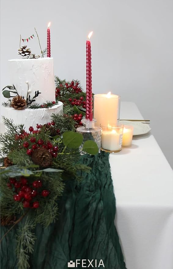 FEXIA 6 Pack Emerald Green Christmas Table Runner St Patrick's Day Decorations 35x120 Inches for Gauze Table Runner Bridal Shower Wedding Party Centerpiece Engagement Table Decoration (Emerald Green)