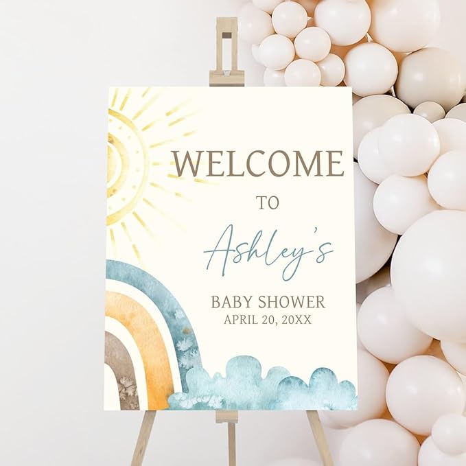 Here Comes The Son Baby Shower Welcome Sign, Baby Shower Sign, Welcome to Baby Shower Sign Personalized, Welcome Sign for Baby Shower, Baby Shower Welcome Sign with Stand, Custom Baby Shower Sign