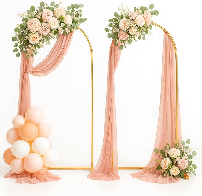Metal Arch Backdrop Stand Set of 2, Heavy-Duty Balloons Arch Frame for Wedding Ceremony, Party, Baby Shower, Birthday Decorations (Gold, 7.2ft+6.6ft)