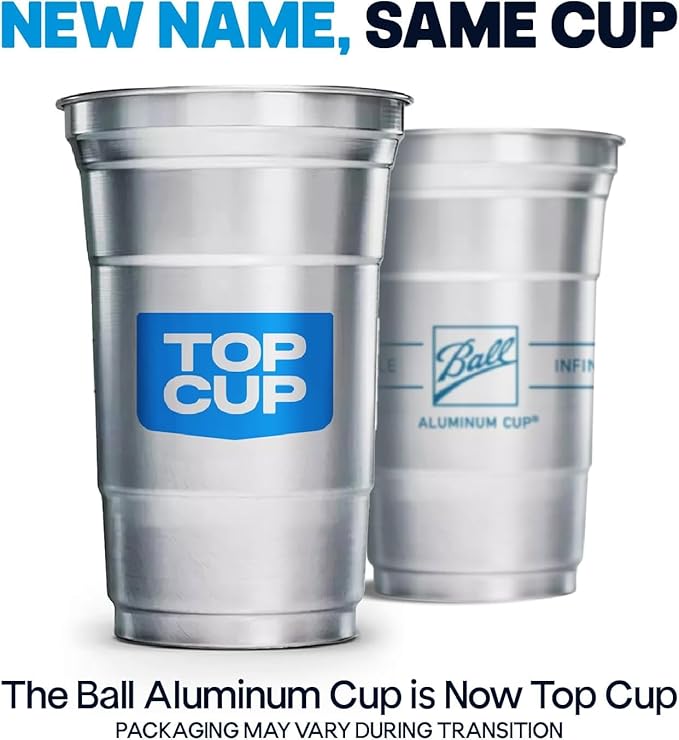 Top Cup by Ball Aluminum Cups, 12 oz Reusable Party Cups, Cold-Holding, Recyclable, 12 oz Cup, 50 Cups Per Pack, Made in USA
