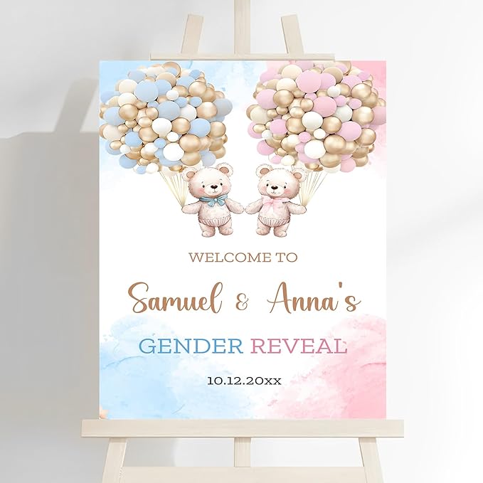 Gender Reveal Welcome Sign, Gender Reveal Yard Sign, Baby Sign Decoration, Boy Or Girl Banner, Bear Theme Gender Reveal Boy And Girl, He Or She Balloon Gender Reveal