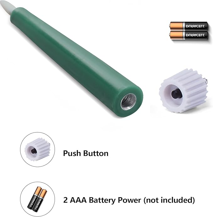 Eywamage Short Green Flameless Taper Candles with Remote, Flickering Christmas Battery LED Wax Candlesticks Set of 6