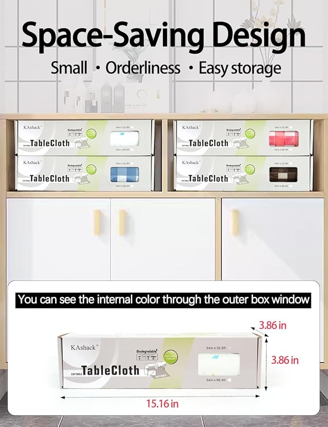 54 in X 98.4 Ft Plastic Table Cloth Roll Disposable Red Tablecloth with Slide Cutter Box for Rectangle Round Tables,Picnic,Camping,Banquet,Party,Birthdays, Baby Shower [with Fixed Stickers]