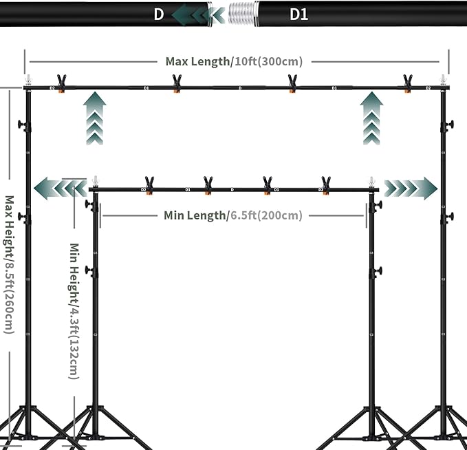 8.5x10 ft Backdrop Stand, Adjustable Back Drop Banner Stand, Photography Photo Studio Background Stand Support Kit for Parties Wedding Decoration with Carrying Bag