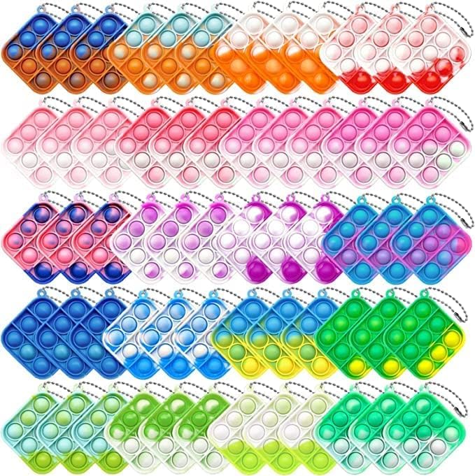 Christmas 60Pcs Mini Pop Push It Keychain Fidget Toy Pack,Mini Pop Push It Bubble Fidget Sensory Toys,Toys for Kids Adult Gifts