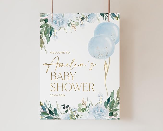 Welcome Sign Boy Baby Shower, Blue Balloon Welcome Sign, Blue Boy Baby Shower Welcome Sign, Baby Shower Signs, Welcome Baby Shower Sign with Stand, Baby Shower Yard Sign, Custom Baby Shower Sign, Welcome to Baby Shower Sign Personalized