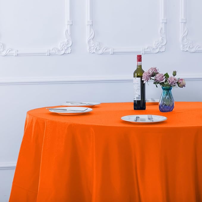 Ascoza 2pack 108 Inch Orange Round Tablecloth in Washable Polyester Fabric for Wedding/Banquet/Restaurant/Parties