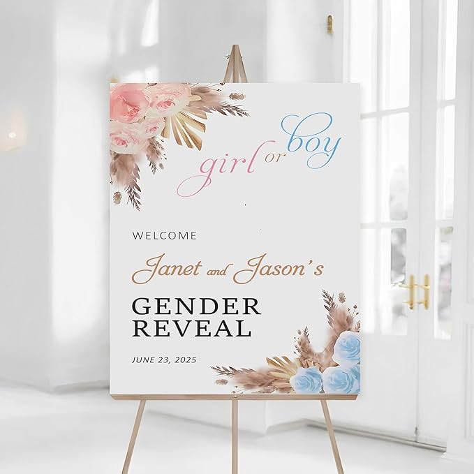 Rustic Gender Reveal Welcome Signs - Boy Or Girl Sign Decorations With Wild Leaves Theme