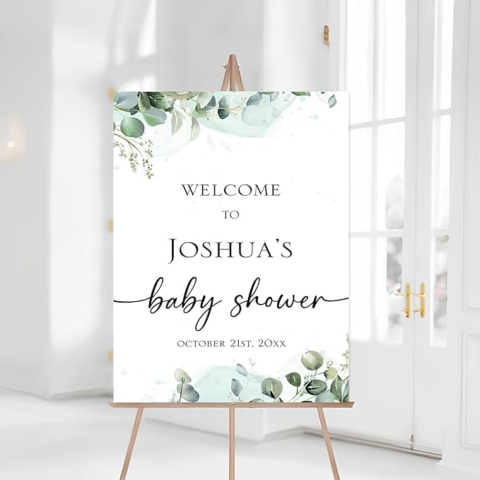 Greenery Baby Shower Welcome Sign, Full Size Rectangular Plastic Yard Sign, 12x18 inches, Weatherproof, Free Standing