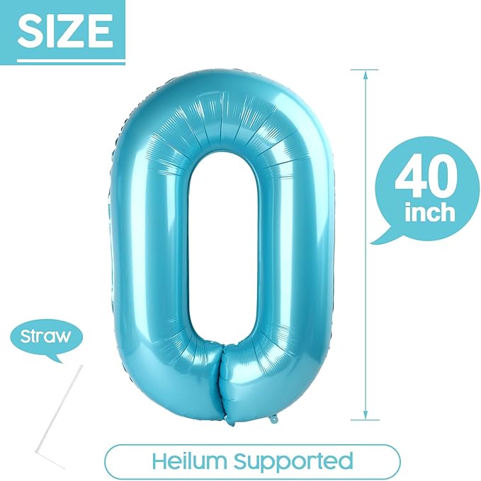 0 Balloon - Pearlescent Blue Birthday Number Balloons, 40 Inch Large Foil Balloons for Men Women Boys Girls Pearlescent Blue Themed Birthday Decorations