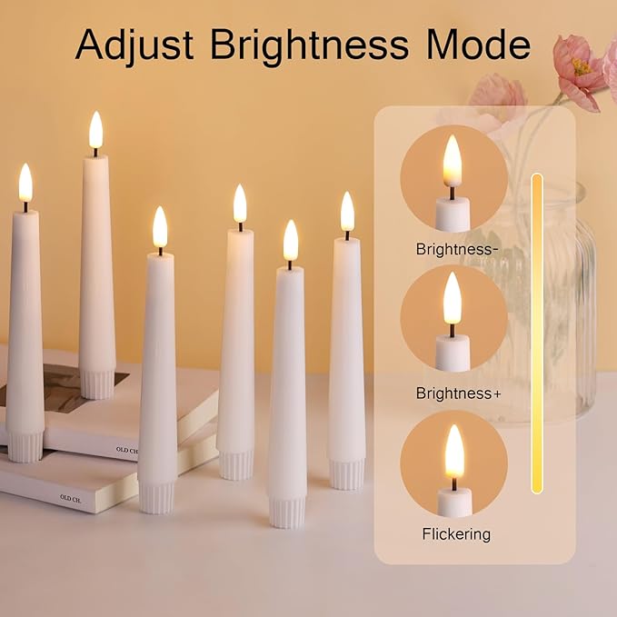 Eywamage Short White Flameless Taper Candles with Remote, Flickering Battery LED Wax Candlesticks Set of 6