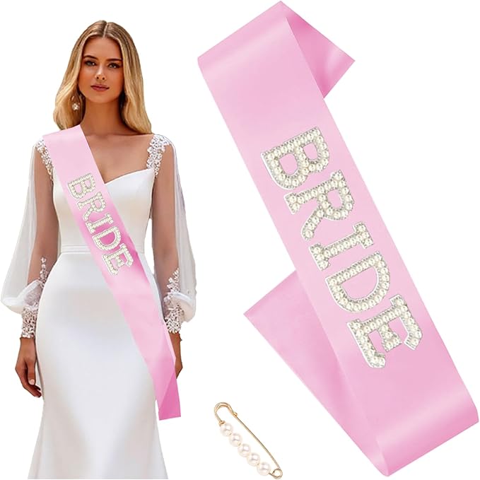 Bachelorette Pearl Bride to Be Sash Bridal Satin Ribbon Stole Bachelorette Clothes Accessories for Women