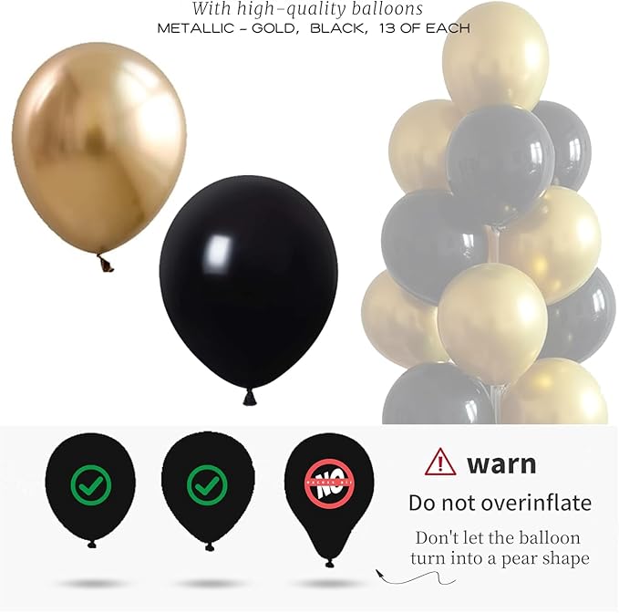 Balloon Column Kit for Floor- Balloon Stand kit set of 2, with Black&Gold Metallic Chrome balloon, Base&Pole,Tower Backdrop Decoration for Wedding, Baby Shower, Birthday Party, or Bachelorette