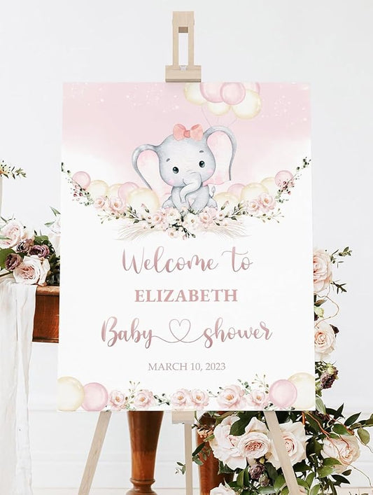 Elephant Baby Shower Welcome Sign, Pink Floral Elephant Baby Shower Sign, Welcome Sign for Baby Shower, Welcome Baby Shower Sign, Welcome to Baby Shower, Baby Shower Yard Sign, Baby Shower Signs