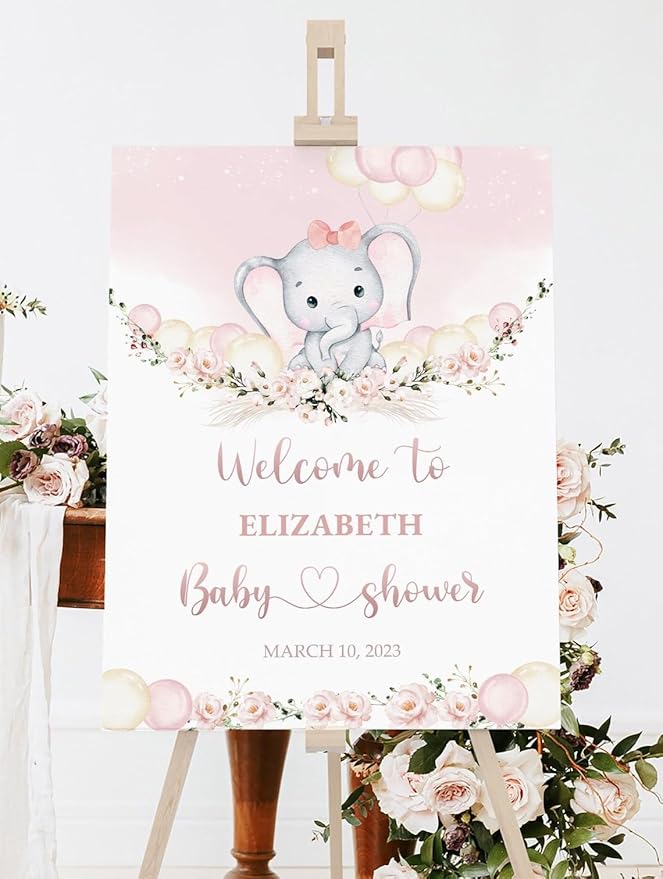 Elephant Baby Shower Welcome Sign, Pink Floral Elephant Baby Shower Sign, Welcome Sign for Baby Shower, Welcome Baby Shower Sign, Welcome to Baby Shower, Baby Shower Yard Sign, Baby Shower Signs