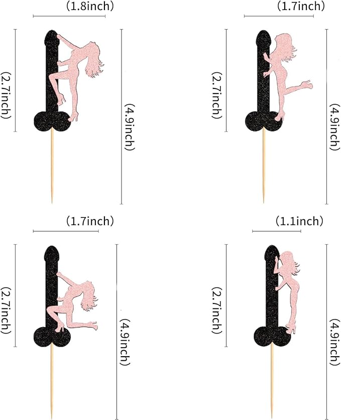 ZitTRo 28 Pcs Pole Dancing Girl Cupcake Toppers, Black-pink Glitter Pole Bachelorette Cupcake Picks, Pole Dancers Cupcake Decorations for Night Out Hen Movie Party，Valentine's Day