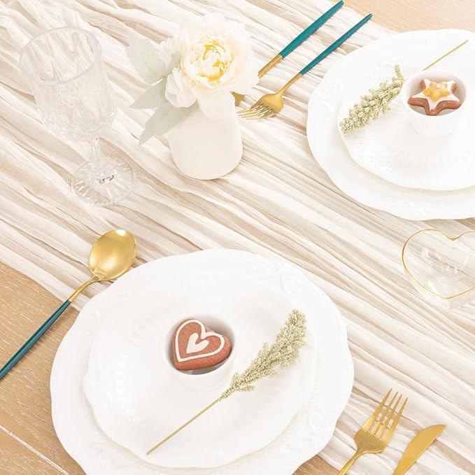 MLMC 12 Pack Ivory White Cheesecloth Table Runner Rustic Gauze White Cheese Cloth Table Runner 10ft Boho Cheese Cloth Centerpiece 35x120 Inches for Dessert Anniversary Wedding Bridal Shower Decor