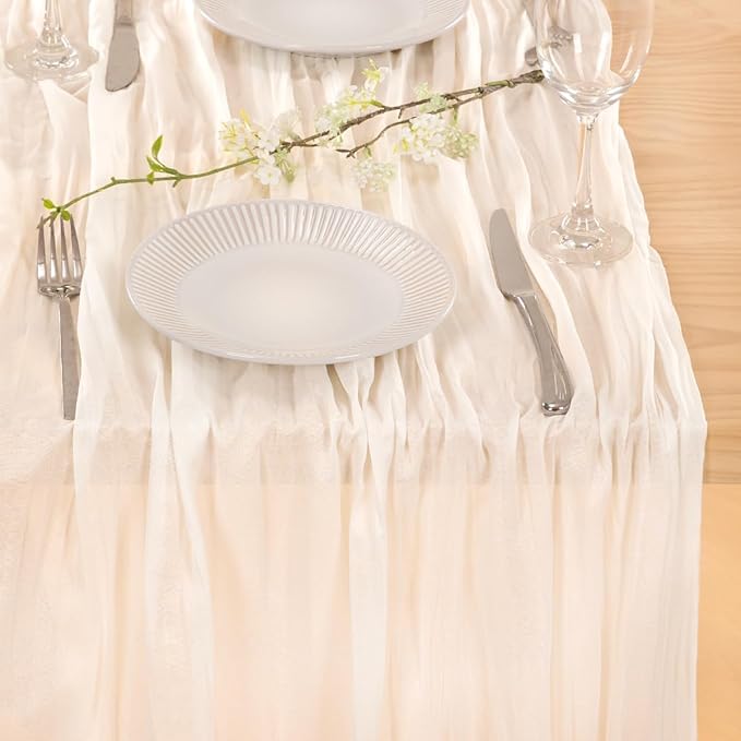 MLMC Ivory White Table Runner Rustic Gauze Cheesecloth Table Runner 10ft Cheese Cloth Centerpiece Decor 35x120 Inches for Dessert Anniversary Wedding Bridal Baby Shower Christmas Decor