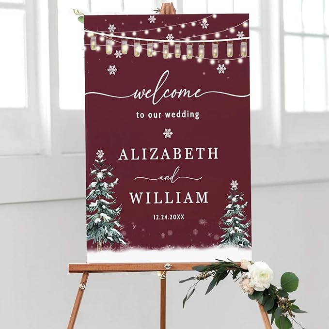 Personalized Christmas Wedding Welcome Sign, Holiday Welcome Sign, Tis the Season to be Married Sign, Winter Wedding Sign, Winter Wedding Decor, Custom Christmas Wedding Sign #11