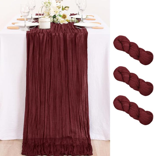 MLMC 3 Pack Burgundy Red Table Runner 10ft Rustic Gauze Wine Red Cheese Cloth Table Runner Cheesecloth Centerpiece for Wedding Bridal Shower Anniversary Events Christmas Valentine's Day Decor