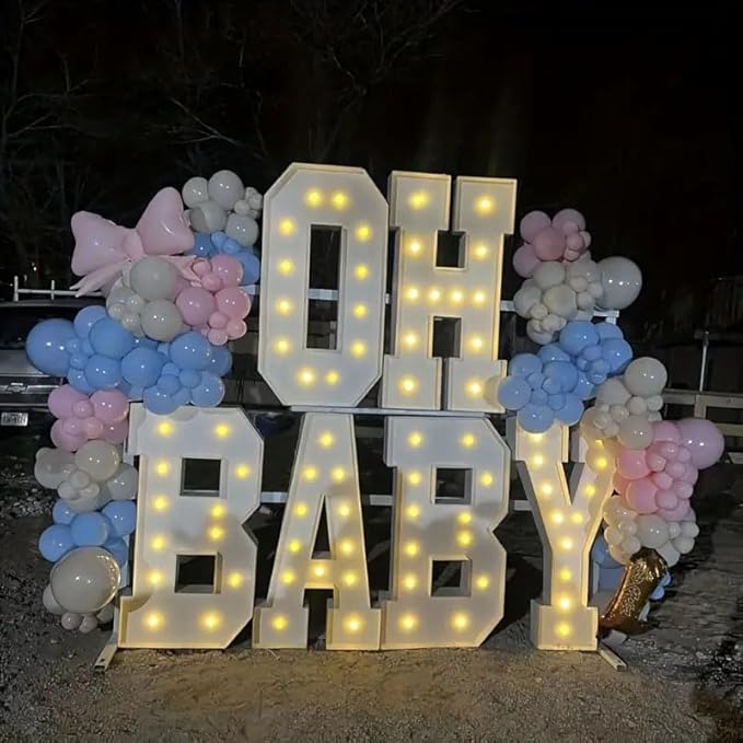 6 Sets, OHBABY Letter Light, 4FT, Suitable for Baby Party, Baby Shower, Birthday and Other Multi Scene Applications, with Light Strings, Christmas, Halloween Decorations