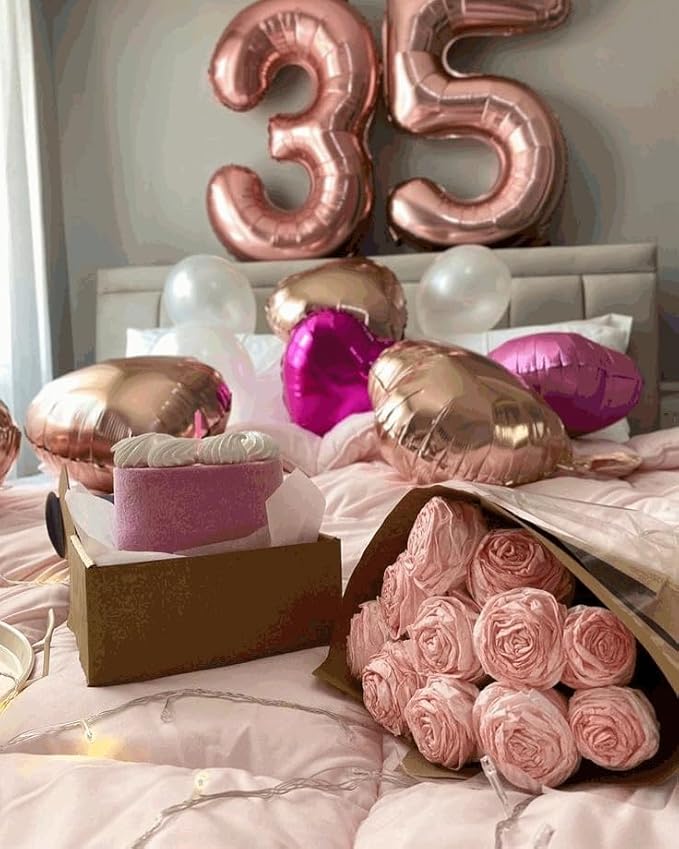 1 Balloon - Rose Gold Birthday Number Balloons, 40 Inch Large Foil Balloons for Men Women Boys Girls Rose Gold Themed Birthday Decorations