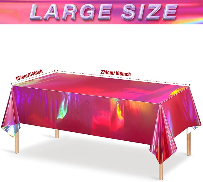 1 Pack Hot Pink Iridescence Plastic Tablecloths Shiny Disposable Laser Rectangle Table Covers Holographic Foil Tablecloth Iridescent Party Decorations Birthday Bridal Wedding Christmas, 54 x 108 Inch