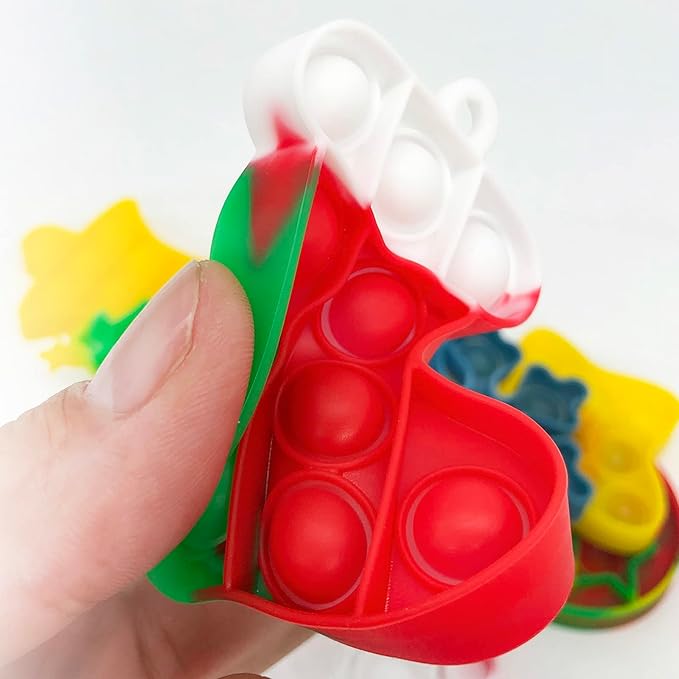 48Pcs Christmas Mini Pop Keychain Fidget Toys, Christmas Day Gifts for Kids Mini Pop Bubble Christmas ,Party Favors Silicone Fidget Keychain Relieve Anxiety Stress Fidget Toy